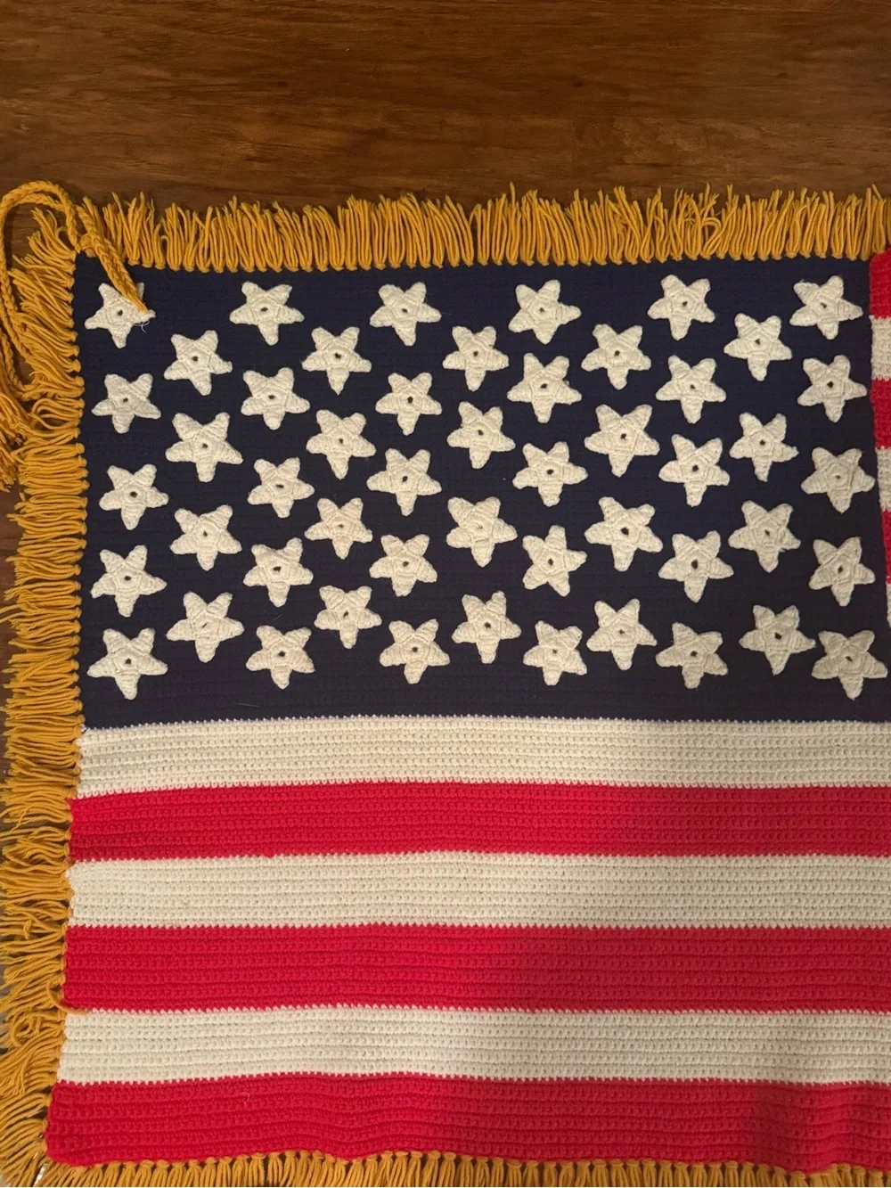 Handmade American Flag Crochet Throw/Afghan with Fringe